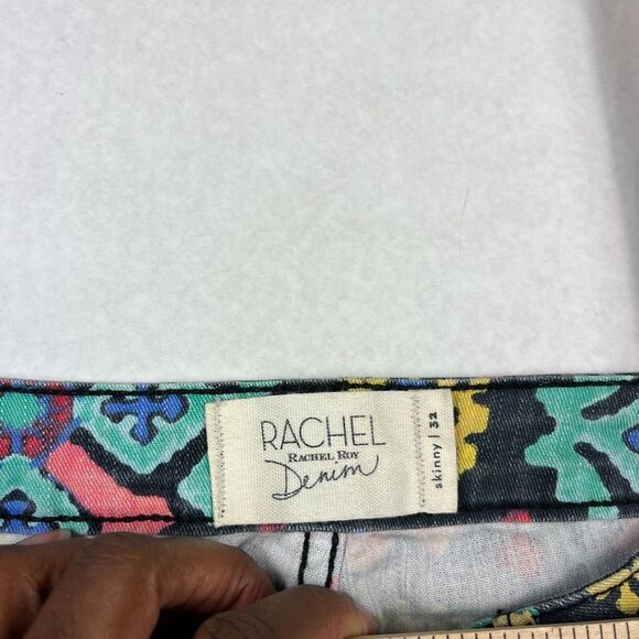 Rachel Roy Womens Cropped Skinny Jeans Retro Printed Zip Ankle Mid Rise Size 32 - Picture 9 of 12